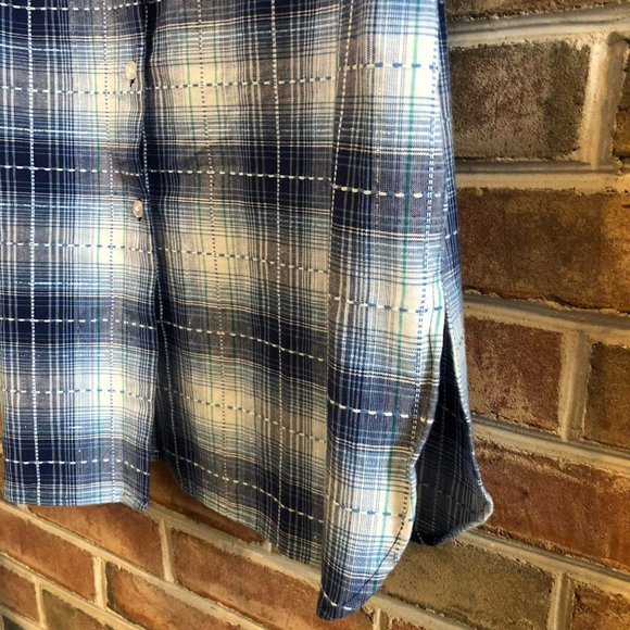 Collections Etc Button Up Shirt Dress 3/4 Sleeve Blue Plaid Sz M Midi - Picture 5 of 8